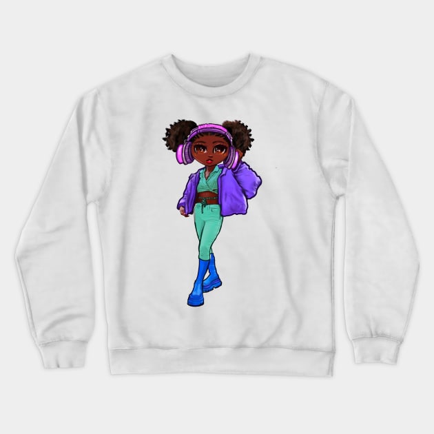 Anime girl Princess Cute black girl 7 Melanin Afro African American Crewneck Sweatshirt by Artonmytee